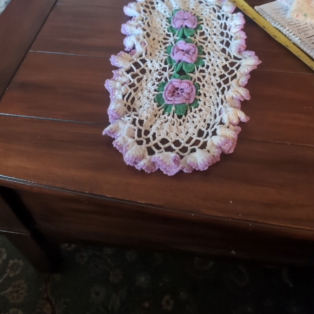 Handmade Vintage Crochet Doilies with Purple Flowers #13 - Picture 6 of 10